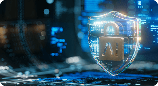 Cybersecurity lock on a shield