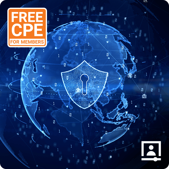 Digital globe with cyber shield, Free CPE for members