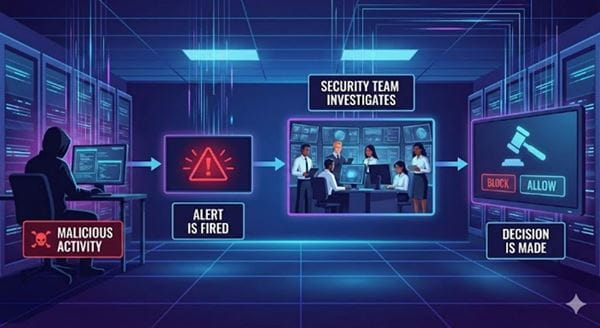 Security team members monitor a computer screen, analyzing data for potential threats and ensuring safety protocols.