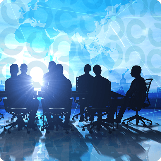 Colleagues meeting at a presentation