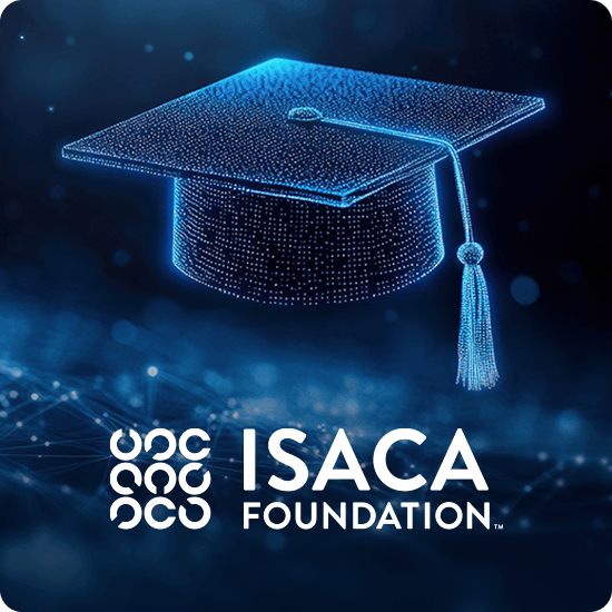 ISACA Foundation logo featuring a stylized design representing information systems and governance.