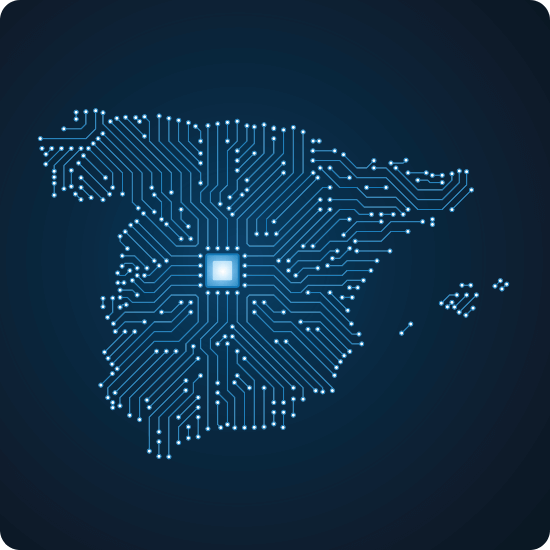 Digital map of Spain with cybersecurity feel