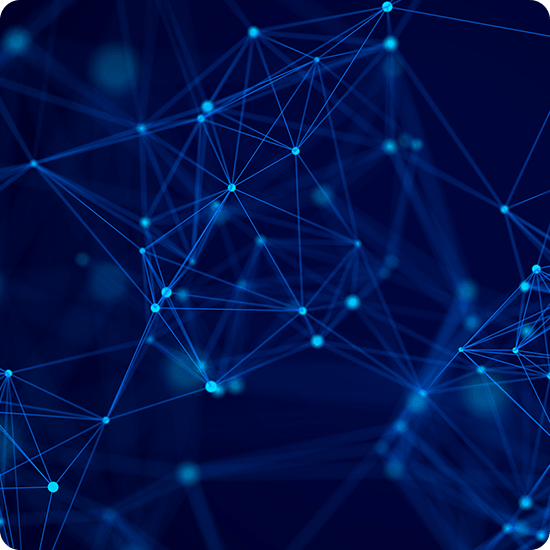 A blue backdrop with a network of connected lines, representing technology or communication.
