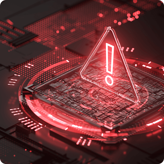 A circuit board featuring a red warning sign, signaling caution or a malfunction in the system.