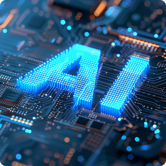 AI technology integrated into a circuit board, showcasing advanced electronic components and connections.