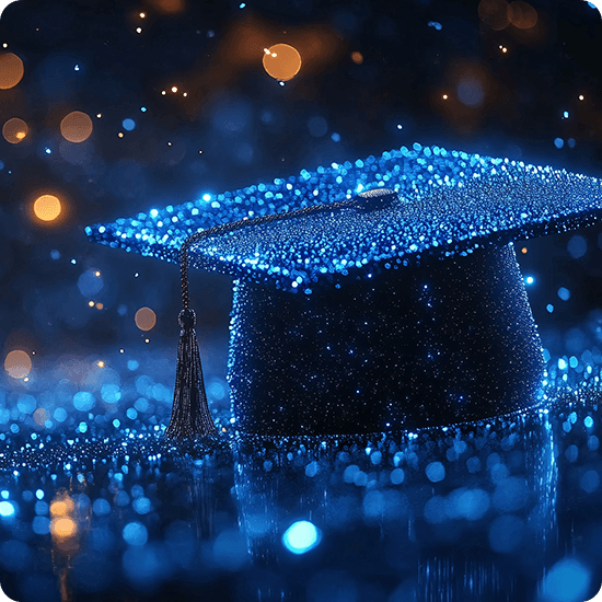 A glittery graduation cap, symbolizing achievement and celebration, rests on a flat surface.