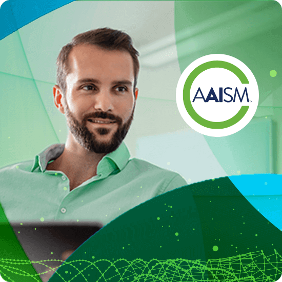 A man's profile picture next to the AAISM logo