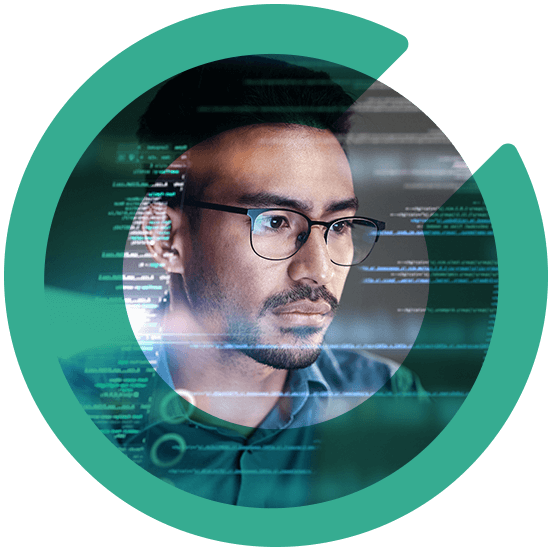 Profile of a man with a C overlay