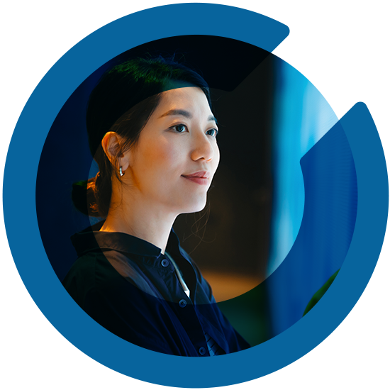 Profile of a woman with a C overlay