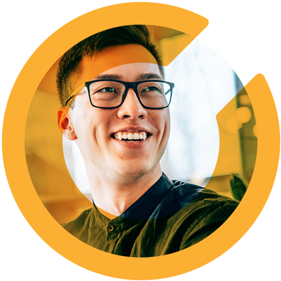 A profile of a man with an orange C overlay