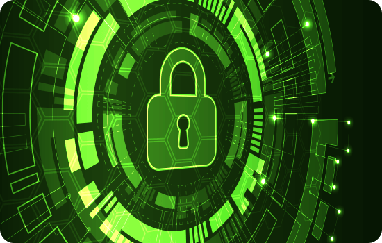 A green padlock centered on a dark background, symbolizing security and protection.