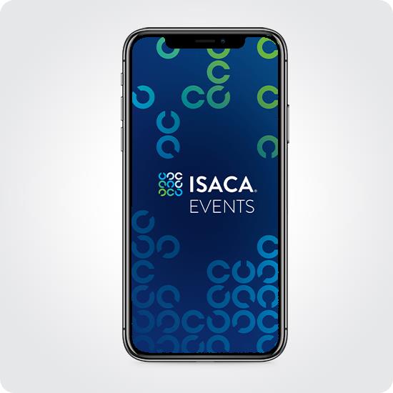 A mobile phone showing ISACA Events app