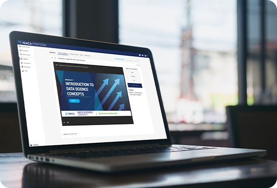 Laptop showing Data Science Fundamentals online course