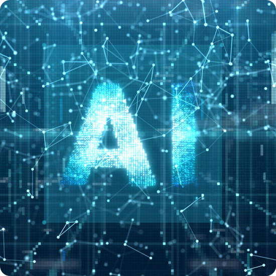 The letter AI on a digital background
