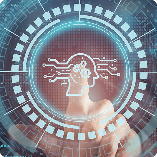 Finger pointing at digital brain
