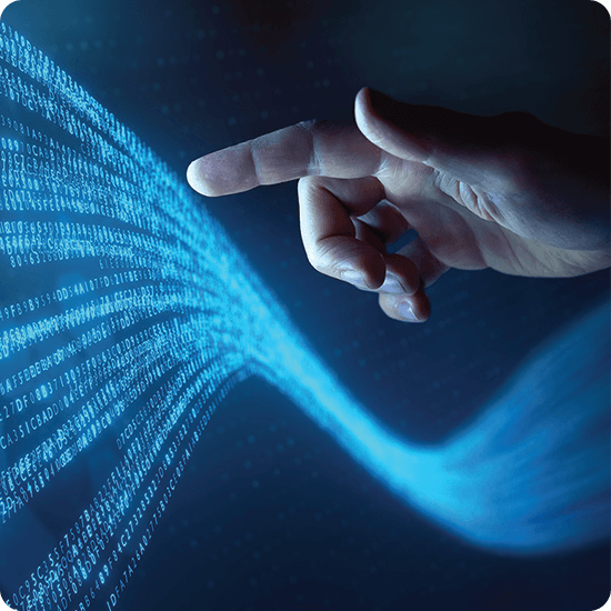 Finger pointing at digital wave