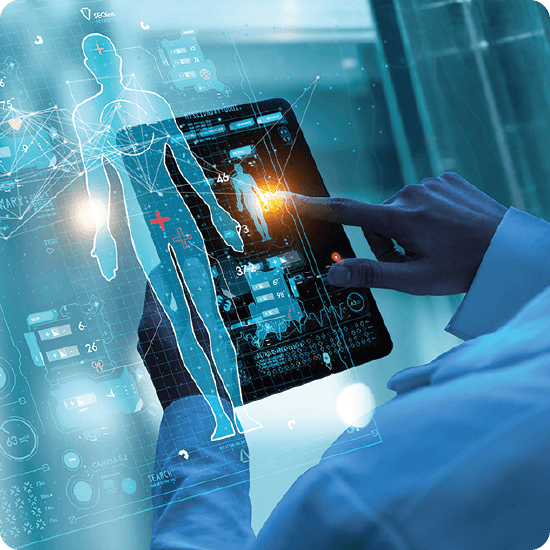 Person working on a tablet with healthcare data
