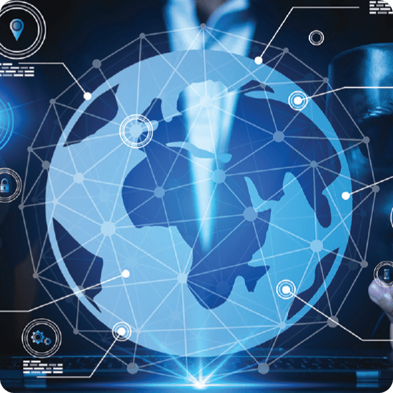 Globe with overlapping icons