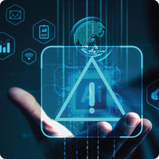 Digital icons held up with a hand