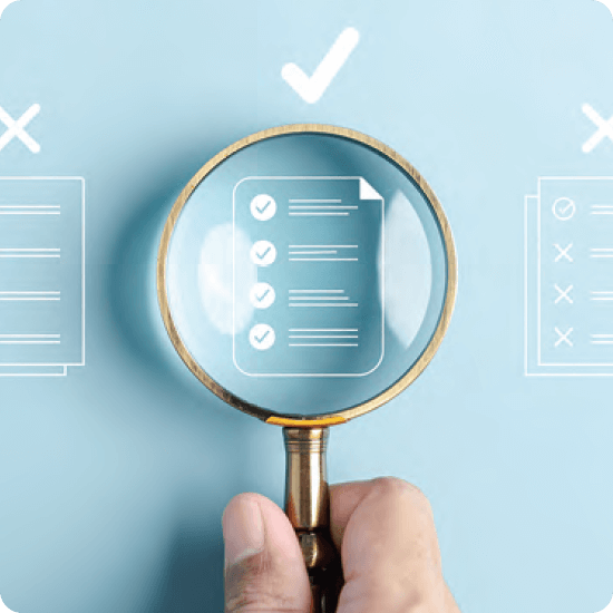 Illustration of a checklist with a magnifier over it.
