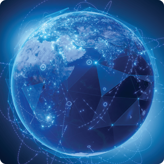 The Earth surrounded by a network of interconnected lines and dots