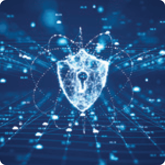 Cyber shield on a blue graphic