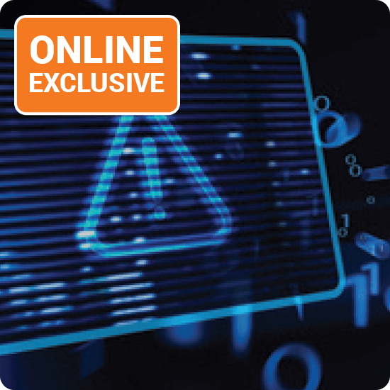 Computer screen displaying a warning sign, indicating a potential issue or alert for online users.