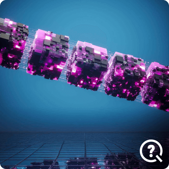 Purple blockchains on a blue background