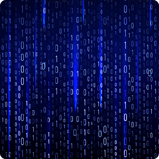 Digital wallpaper displaying cascading binary code in vibrant green against a black backdrop.