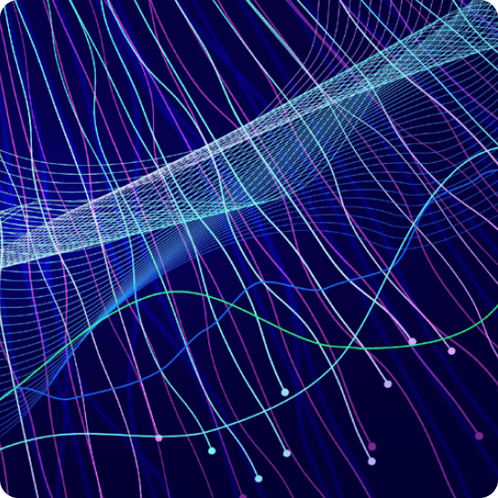 Abstract lines in various colors swirl across a dark background