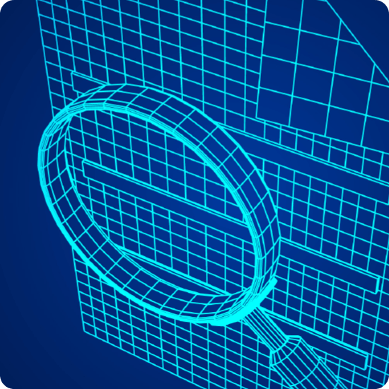 Blue background featuring a magnifying glass