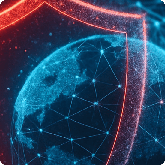 Cyber shield over digital globe