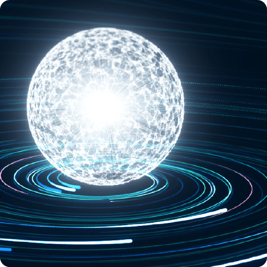 White sphere surrounded by blue lines