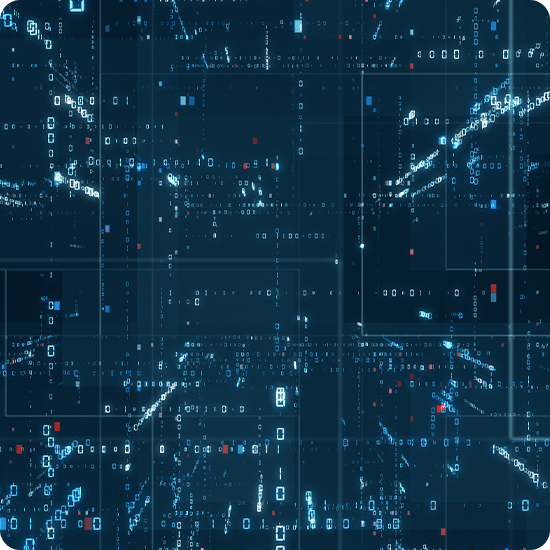 Abstract digital background with interconnected blue and red squares and lines