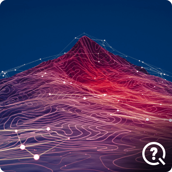 Digital red mountain with lines on a blue background, quiz icon