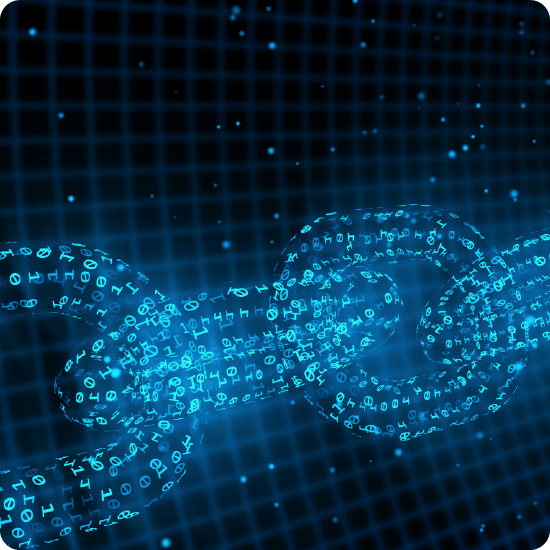 A chain of code links displayed on a blue background