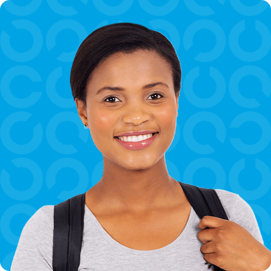 Student with a blue background
