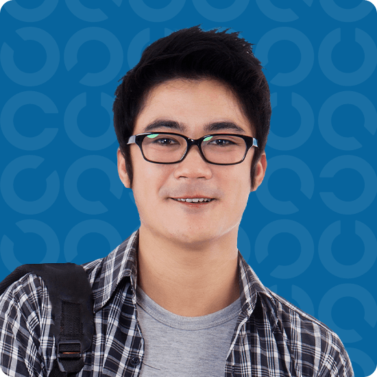 Student with a blue background
