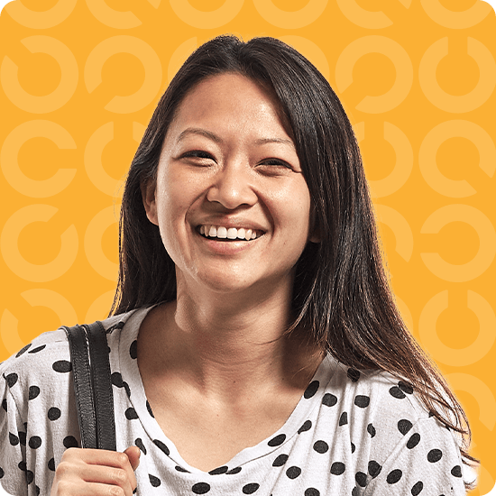 Student with a yellow background