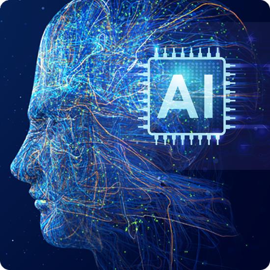 A futuristic human head with neural networks with AI overlay
