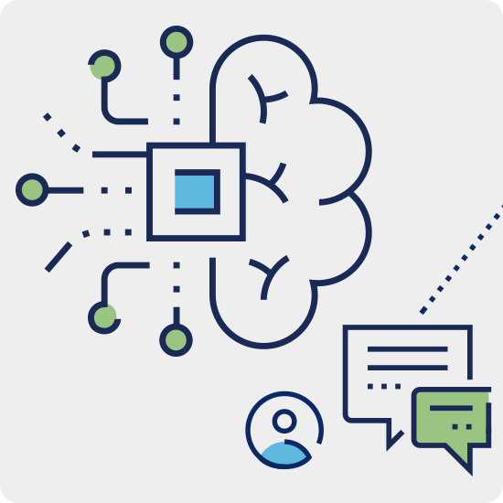 A brain with nodes coming out with a quote box