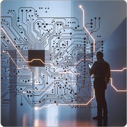 A man staring at a network