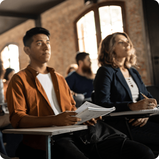 Higher education students in a classroom