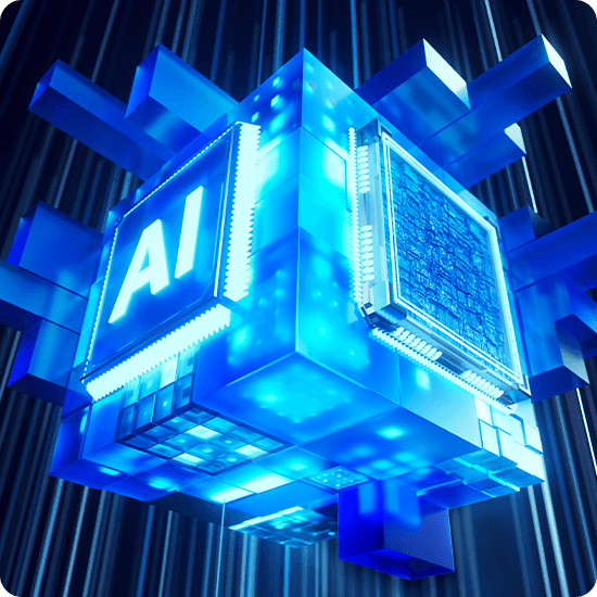 AI on blue blockchain blocks