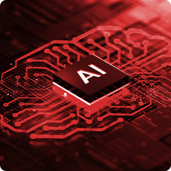 AI on a red computer chip