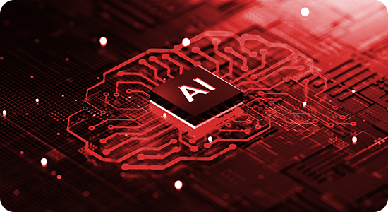 AI on a red computer chip