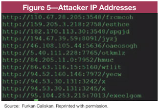 A DOS prompt that shows an example of Attacker IP Addresses